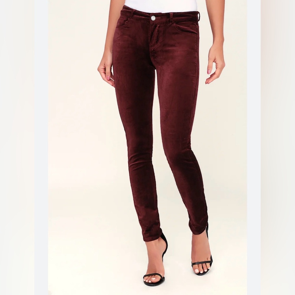 Paige Burgundy Velvet Verdugo Ultra Skinny Pants Stretchy Zipper Button Fly 26